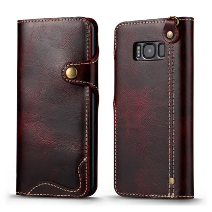 For Galaxy S8 Denior Oil Wax Cowhide Magnetic Button Horizontal Flip Leather Case with Card Slots & Wallet(Dark Red) - Galaxy Phone Cases by Denior | Online Shopping UK | buy2fix