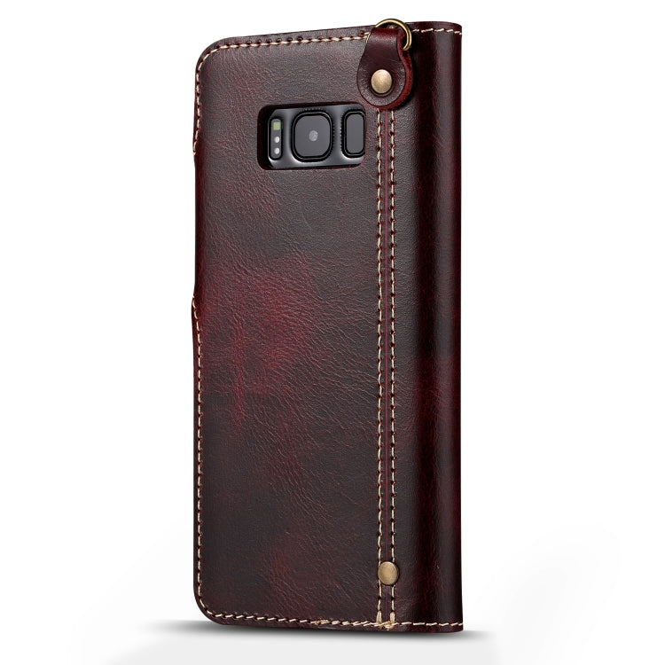 For Galaxy S8 Denior Oil Wax Cowhide Magnetic Button Horizontal Flip Leather Case with Card Slots & Wallet(Dark Red) - Galaxy Phone Cases by Denior | Online Shopping UK | buy2fix