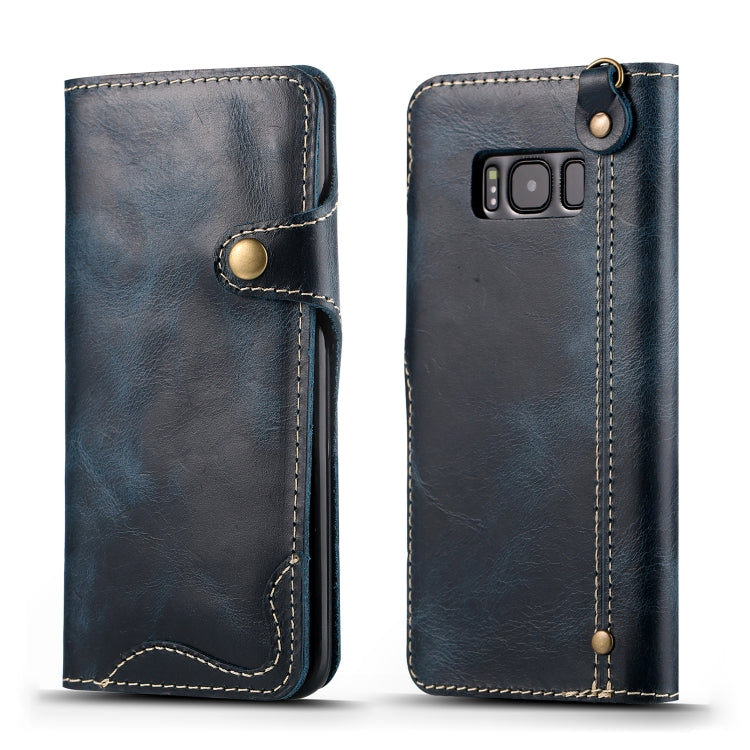 For Galaxy S8 Plus Denior Oil Wax Cowhide Magnetic Button Horizontal Flip Leather Case with Card Slots & Wallet(Dark Blue) - Galaxy Phone Cases by Denior | Online Shopping UK | buy2fix