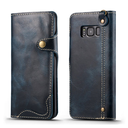 For Galaxy S8 Plus Denior Oil Wax Cowhide Magnetic Button Horizontal Flip Leather Case with Card Slots & Wallet(Dark Blue) - Galaxy Phone Cases by Denior | Online Shopping UK | buy2fix