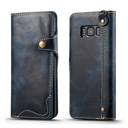 For Galaxy S8 Plus Denior Oil Wax Cowhide Magnetic Button Horizontal Flip Leather Case with Card Slots & Wallet(Dark Blue) - Galaxy Phone Cases by Denior | Online Shopping UK | buy2fix