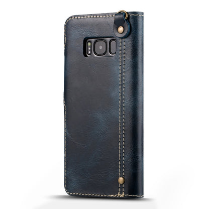 For Galaxy S8 Plus Denior Oil Wax Cowhide Magnetic Button Horizontal Flip Leather Case with Card Slots & Wallet(Dark Blue) - Galaxy Phone Cases by Denior | Online Shopping UK | buy2fix