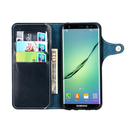 For Galaxy S8 Plus Denior Oil Wax Cowhide Magnetic Button Horizontal Flip Leather Case with Card Slots & Wallet(Dark Blue) - Galaxy Phone Cases by Denior | Online Shopping UK | buy2fix