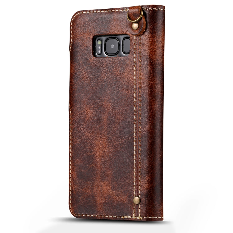 For Galaxy S8 Plus Denior Oil Wax Cowhide Magnetic Button Horizontal Flip Leather Case with Card Slots & Wallet(Brown) - Galaxy Phone Cases by Denior | Online Shopping UK | buy2fix