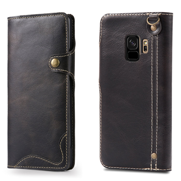 For Galaxy S9 Denior Oil Wax Cowhide Magnetic Button Horizontal Flip Leather Case with Card Slots & Wallet(Black) - Galaxy Phone Cases by Denior | Online Shopping UK | buy2fix