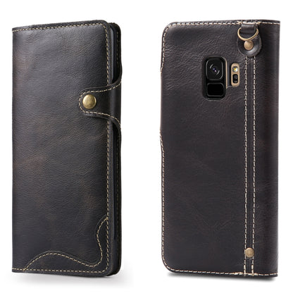 For Galaxy S9 Denior Oil Wax Cowhide Magnetic Button Horizontal Flip Leather Case with Card Slots & Wallet(Black) - Galaxy Phone Cases by Denior | Online Shopping UK | buy2fix
