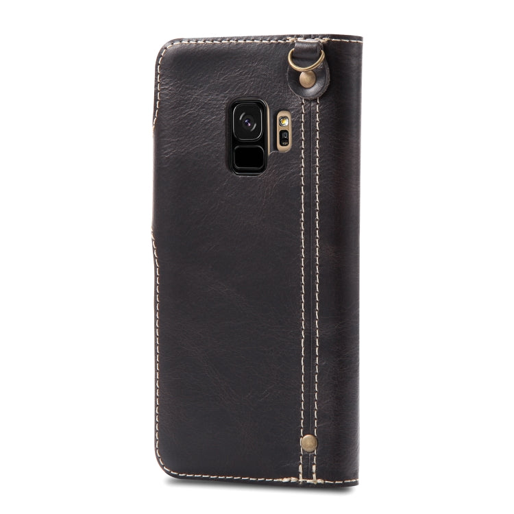 For Galaxy S9 Denior Oil Wax Cowhide Magnetic Button Horizontal Flip Leather Case with Card Slots & Wallet(Black) - Galaxy Phone Cases by Denior | Online Shopping UK | buy2fix