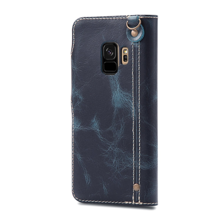 For Galaxy S9 Denior Oil Wax Cowhide Magnetic Button Horizontal Flip Leather Case with Card Slots & Wallet(Dark Blue) - Galaxy Phone Cases by Denior | Online Shopping UK | buy2fix