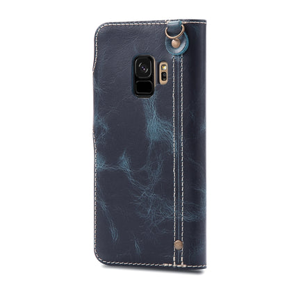 For Galaxy S9 Denior Oil Wax Cowhide Magnetic Button Horizontal Flip Leather Case with Card Slots & Wallet(Dark Blue) - Galaxy Phone Cases by Denior | Online Shopping UK | buy2fix