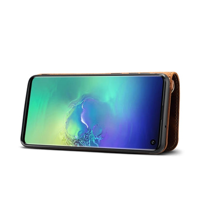 For Galaxy S9 Denior Oil Wax Cowhide Magnetic Button Horizontal Flip Leather Case with Card Slots & Wallet(Dark Blue) - Galaxy Phone Cases by Denior | Online Shopping UK | buy2fix