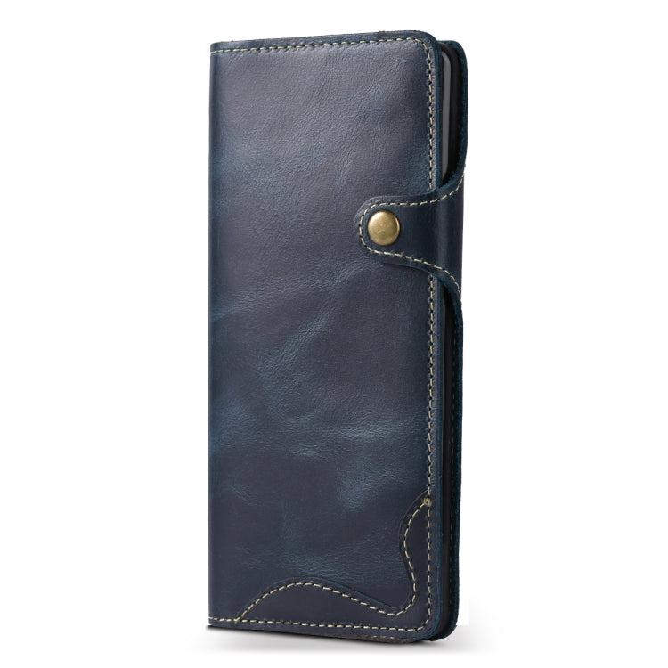 For Galaxy S9 Plus Denior Oil Wax Cowhide Magnetic Button Horizontal Flip Leather Case with Card Slots & Wallet(Dark Blue) - Galaxy Phone Cases by Denior | Online Shopping UK | buy2fix