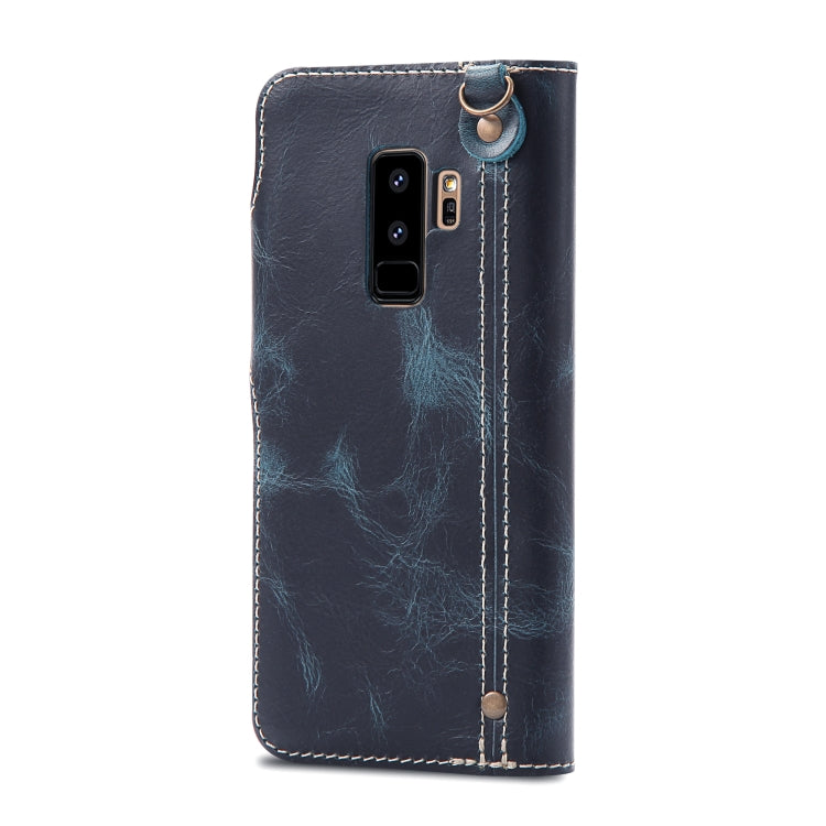 For Galaxy S9 Plus Denior Oil Wax Cowhide Magnetic Button Horizontal Flip Leather Case with Card Slots & Wallet(Dark Blue) - Galaxy Phone Cases by Denior | Online Shopping UK | buy2fix