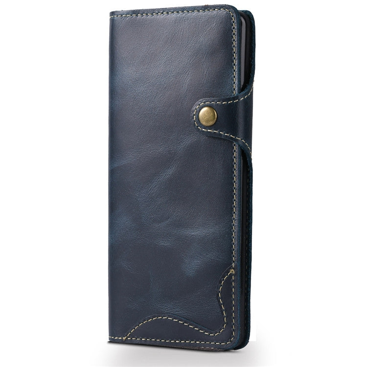 For Galaxy Note 8 Denior Oil Wax Cowhide Magnetic Button Horizontal Flip Leather Case with Card Slots & Wallet(Dark Blue) - Galaxy Phone Cases by Denior | Online Shopping UK | buy2fix