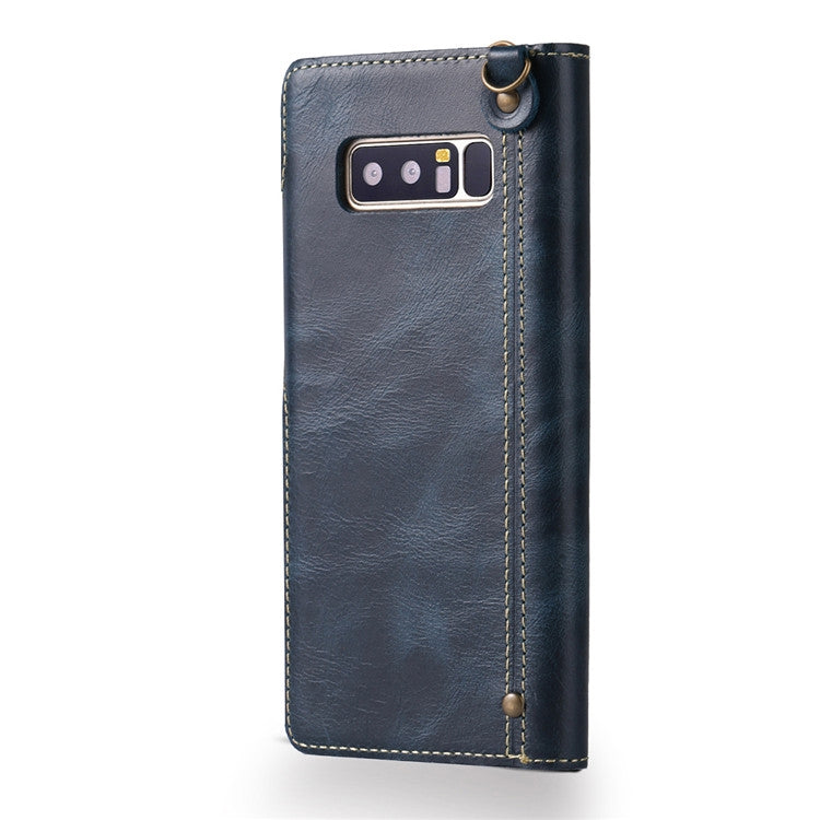 For Galaxy Note 8 Denior Oil Wax Cowhide Magnetic Button Horizontal Flip Leather Case with Card Slots & Wallet(Dark Blue) - Galaxy Phone Cases by Denior | Online Shopping UK | buy2fix