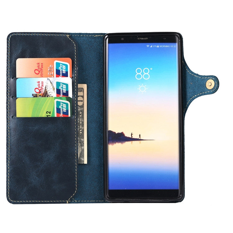 For Galaxy Note 8 Denior Oil Wax Cowhide Magnetic Button Horizontal Flip Leather Case with Card Slots & Wallet(Dark Blue) - Galaxy Phone Cases by Denior | Online Shopping UK | buy2fix