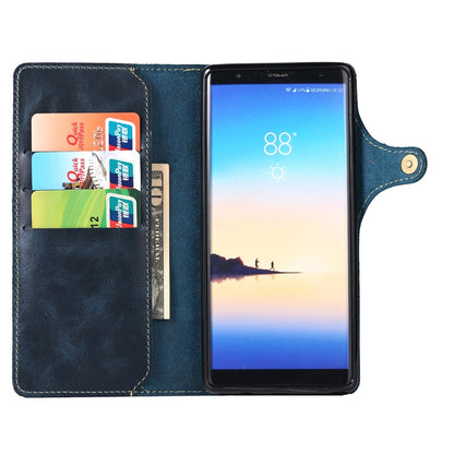 For Galaxy Note 8 Denior Oil Wax Cowhide Magnetic Button Horizontal Flip Leather Case with Card Slots & Wallet(Dark Blue) - Galaxy Phone Cases by Denior | Online Shopping UK | buy2fix