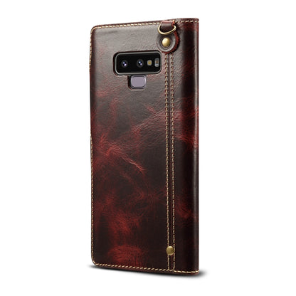 For Galaxy Note9 Denior Oil Wax Cowhide Magnetic Button Horizontal Flip Leather Case with Card Slots & Wallet(Dark Red) - Galaxy Phone Cases by Denior | Online Shopping UK | buy2fix