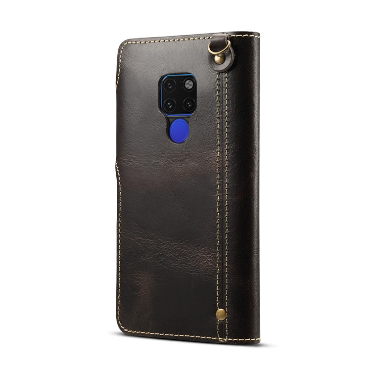 For Huawei Mate 20 Denior Oil Wax Cowhide Magnetic Button Horizontal Flip Leather Case with Card Slots & Wallet(Black) - Huawei Cases by Denior | Online Shopping UK | buy2fix
