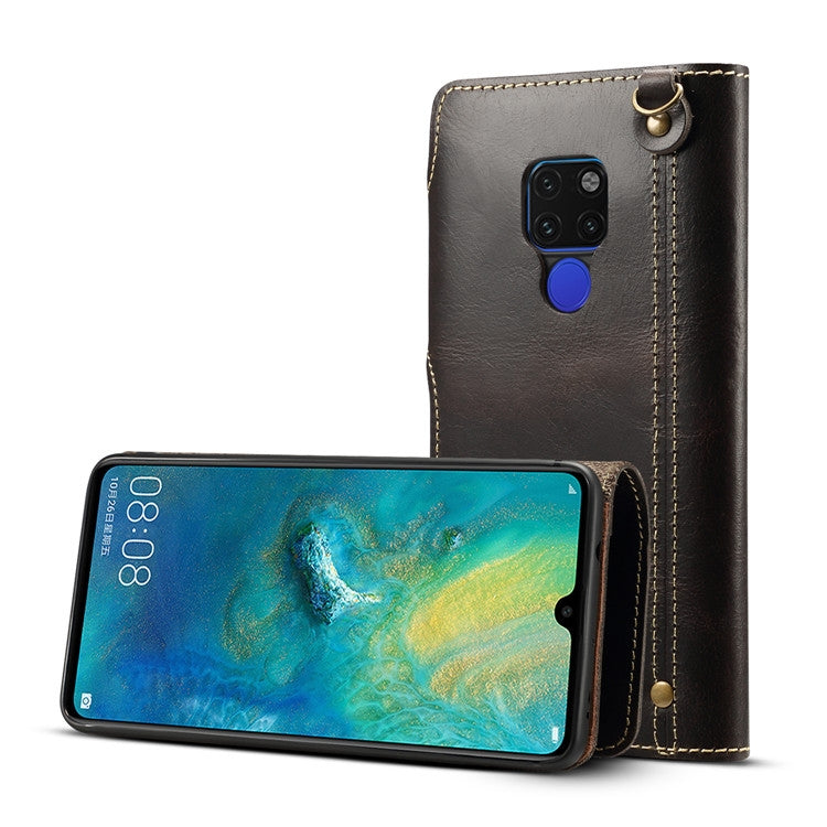 For Huawei Mate 20 Denior Oil Wax Cowhide Magnetic Button Horizontal Flip Leather Case with Card Slots & Wallet(Black) - Huawei Cases by Denior | Online Shopping UK | buy2fix