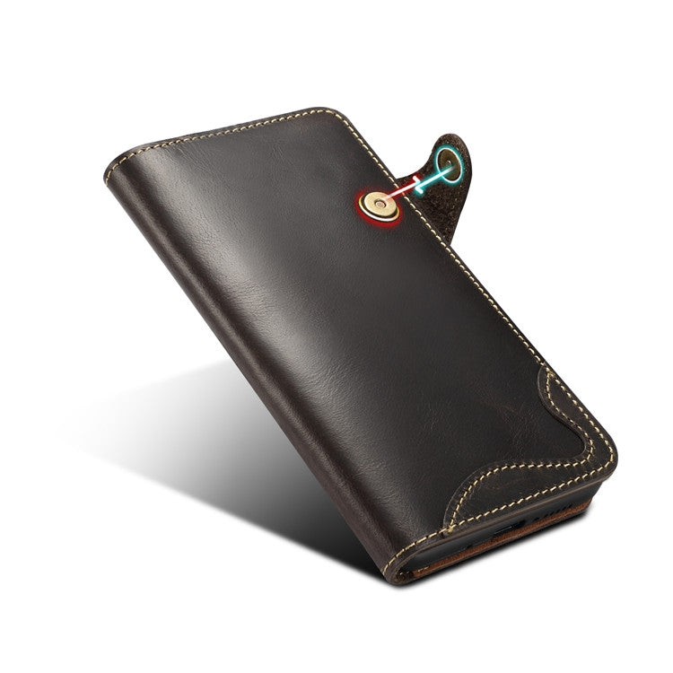 For Huawei Mate 20 Denior Oil Wax Cowhide Magnetic Button Horizontal Flip Leather Case with Card Slots & Wallet(Black) - Huawei Cases by Denior | Online Shopping UK | buy2fix