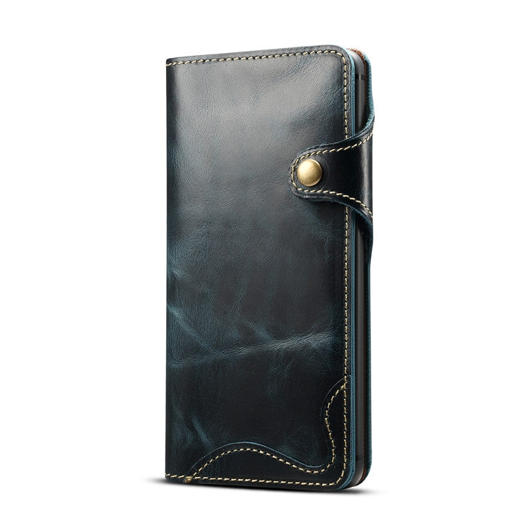 For Huawei Mate 20 Denior Oil Wax Cowhide Magnetic Button Horizontal Flip Leather Case with Card Slots & Wallet(Dark Blue) - Huawei Cases by Denior | Online Shopping UK | buy2fix