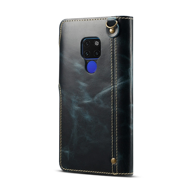 For Huawei Mate 20 Denior Oil Wax Cowhide Magnetic Button Horizontal Flip Leather Case with Card Slots & Wallet(Dark Blue) - Huawei Cases by Denior | Online Shopping UK | buy2fix