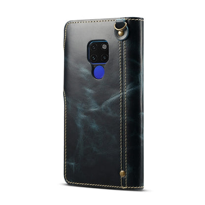 For Huawei Mate 20 Denior Oil Wax Cowhide Magnetic Button Horizontal Flip Leather Case with Card Slots & Wallet(Dark Blue) - Huawei Cases by Denior | Online Shopping UK | buy2fix