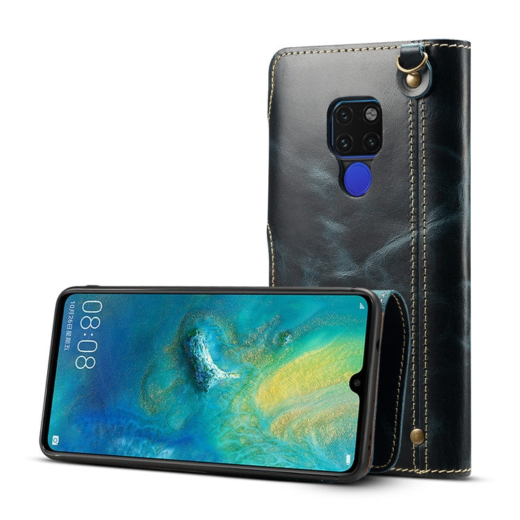 For Huawei Mate 20 Denior Oil Wax Cowhide Magnetic Button Horizontal Flip Leather Case with Card Slots & Wallet(Dark Blue) - Huawei Cases by Denior | Online Shopping UK | buy2fix