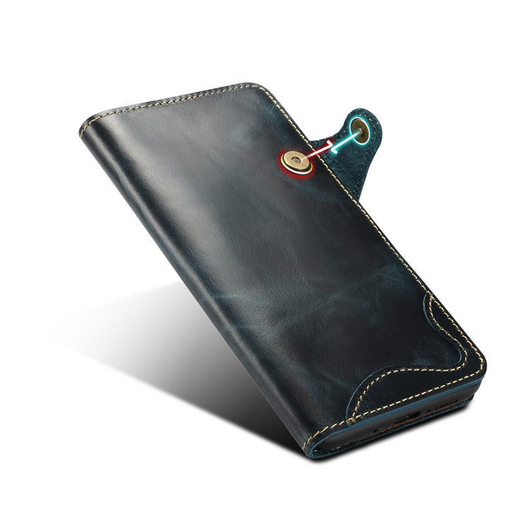 For Huawei Mate 20 Denior Oil Wax Cowhide Magnetic Button Horizontal Flip Leather Case with Card Slots & Wallet(Dark Blue) - Huawei Cases by Denior | Online Shopping UK | buy2fix