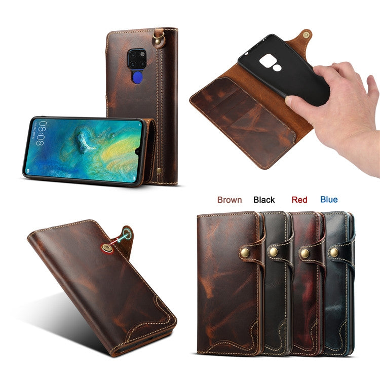 For Huawei Mate 20 Denior Oil Wax Cowhide Magnetic Button Horizontal Flip Leather Case with Card Slots & Wallet(Dark Blue) - Huawei Cases by Denior | Online Shopping UK | buy2fix
