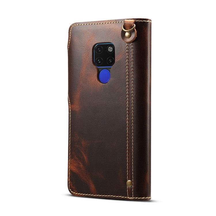 For Huawei Mate 20 Denior Oil Wax Cowhide Magnetic Button Horizontal Flip Leather Case with Card Slots & Wallet(Brown) - Huawei Cases by Denior | Online Shopping UK | buy2fix