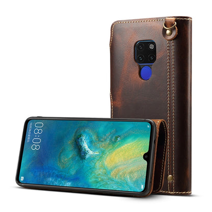 For Huawei Mate 20 Denior Oil Wax Cowhide Magnetic Button Horizontal Flip Leather Case with Card Slots & Wallet(Brown) - Huawei Cases by Denior | Online Shopping UK | buy2fix
