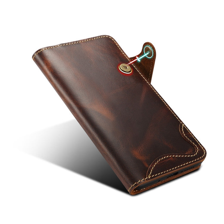 For Huawei Mate 20 Denior Oil Wax Cowhide Magnetic Button Horizontal Flip Leather Case with Card Slots & Wallet(Brown) - Huawei Cases by Denior | Online Shopping UK | buy2fix