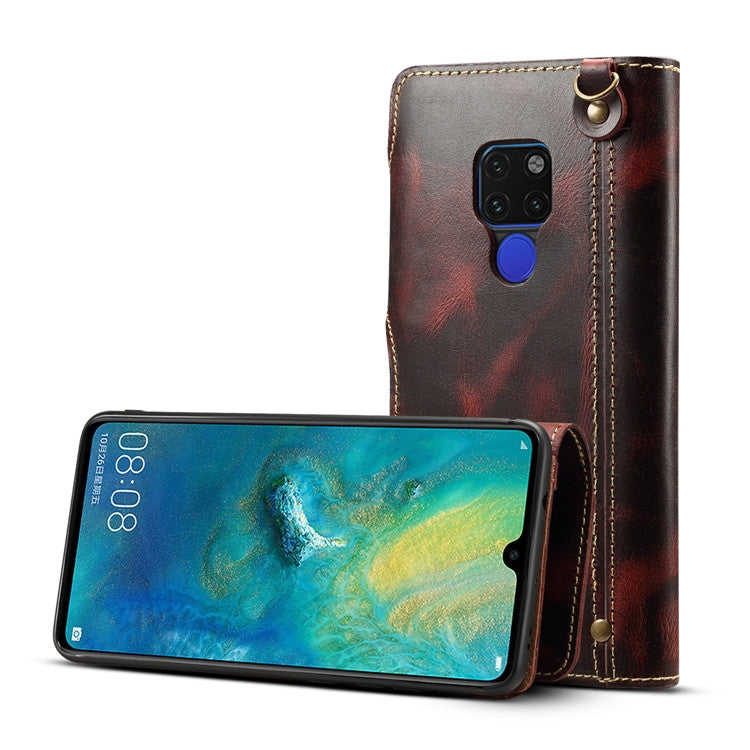 For Huawei Mate 20 Denior Oil Wax Cowhide Magnetic Button Horizontal Flip Leather Case with Card Slots & Wallet(Dark Red) - Huawei Cases by Denior | Online Shopping UK | buy2fix