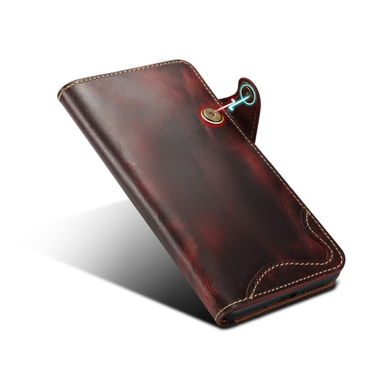 For Huawei Mate 20 Denior Oil Wax Cowhide Magnetic Button Horizontal Flip Leather Case with Card Slots & Wallet(Dark Red) - Huawei Cases by Denior | Online Shopping UK | buy2fix
