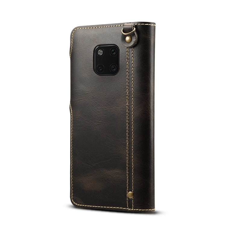 For Huawei Mate 20 Pro Denior Oil Wax Cowhide Magnetic Button Horizontal Flip Leather Case with Card Slots & Wallet(Black) - Huawei Cases by Denior | Online Shopping UK | buy2fix
