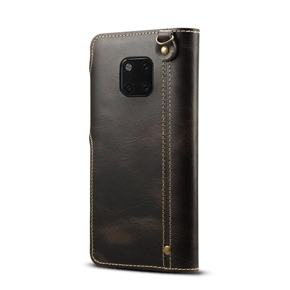 For Huawei Mate 20 Pro Denior Oil Wax Cowhide Magnetic Button Horizontal Flip Leather Case with Card Slots & Wallet(Black) - Huawei Cases by Denior | Online Shopping UK | buy2fix