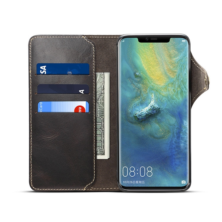 For Huawei Mate 20 Pro Denior Oil Wax Cowhide Magnetic Button Horizontal Flip Leather Case with Card Slots & Wallet(Black) - Huawei Cases by Denior | Online Shopping UK | buy2fix