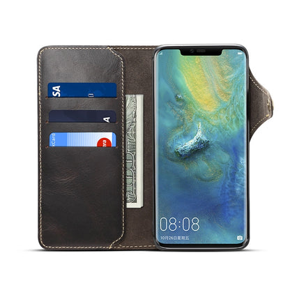 For Huawei Mate 20 Pro Denior Oil Wax Cowhide Magnetic Button Horizontal Flip Leather Case with Card Slots & Wallet(Black) - Huawei Cases by Denior | Online Shopping UK | buy2fix