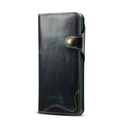 For Huawei Mate 20 Pro Denior Oil Wax Cowhide Magnetic Button Horizontal Flip Leather Case with Card Slots & Wallet(Dark Blue) - Huawei Cases by Denior | Online Shopping UK | buy2fix