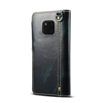 For Huawei Mate 20 Pro Denior Oil Wax Cowhide Magnetic Button Horizontal Flip Leather Case with Card Slots & Wallet(Dark Blue) - Huawei Cases by Denior | Online Shopping UK | buy2fix