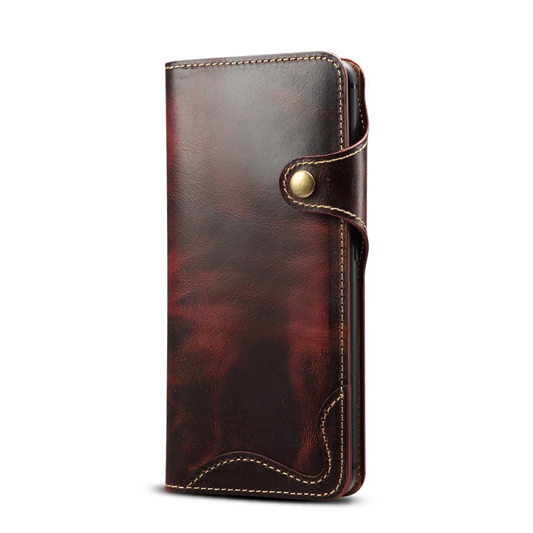For Huawei Mate 20 Pro Denior Oil Wax Cowhide Magnetic Button Horizontal Flip Leather Case with Card Slots & Wallet(Dark Red) - Huawei Cases by Denior | Online Shopping UK | buy2fix