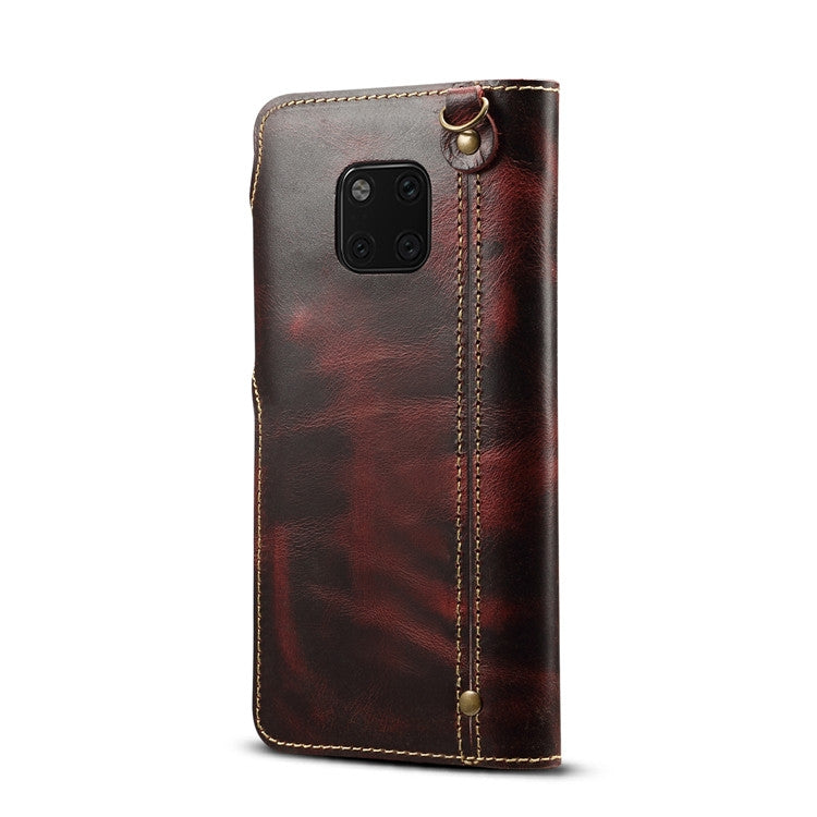 For Huawei Mate 20 Pro Denior Oil Wax Cowhide Magnetic Button Horizontal Flip Leather Case with Card Slots & Wallet(Dark Red) - Huawei Cases by Denior | Online Shopping UK | buy2fix
