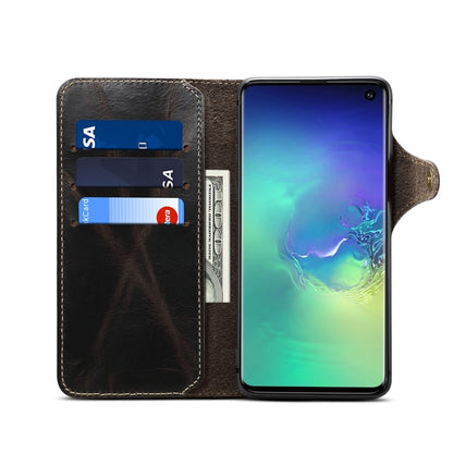 For Galaxy S10 Denior Oil Wax Cowhide Magnetic Button Horizontal Flip Leather Case with Card Slots & Wallet(Black) - Galaxy Phone Cases by Denior | Online Shopping UK | buy2fix