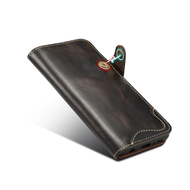 For Galaxy S10 Denior Oil Wax Cowhide Magnetic Button Horizontal Flip Leather Case with Card Slots & Wallet(Black) - Galaxy Phone Cases by Denior | Online Shopping UK | buy2fix