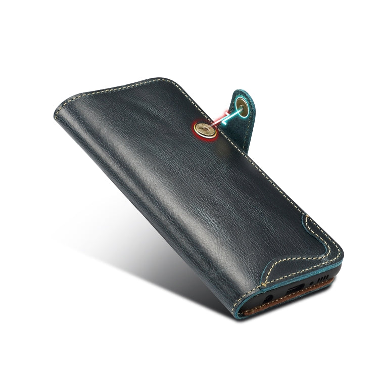 For Galaxy S10 Denior Oil Wax Cowhide Magnetic Button Horizontal Flip Leather Case with Card Slots & Wallet(Dark Blue) - Galaxy Phone Cases by Denior | Online Shopping UK | buy2fix