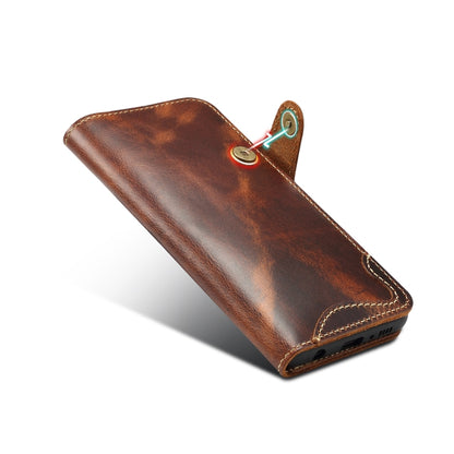For Galaxy S10 Denior Oil Wax Cowhide Magnetic Button Horizontal Flip Leather Case with Card Slots & Wallet(Brown) - Galaxy Phone Cases by Denior | Online Shopping UK | buy2fix