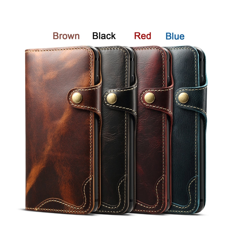 For Galaxy S10 Denior Oil Wax Cowhide Magnetic Button Horizontal Flip Leather Case with Card Slots & Wallet(Dark Red) - Galaxy Phone Cases by Denior | Online Shopping UK | buy2fix