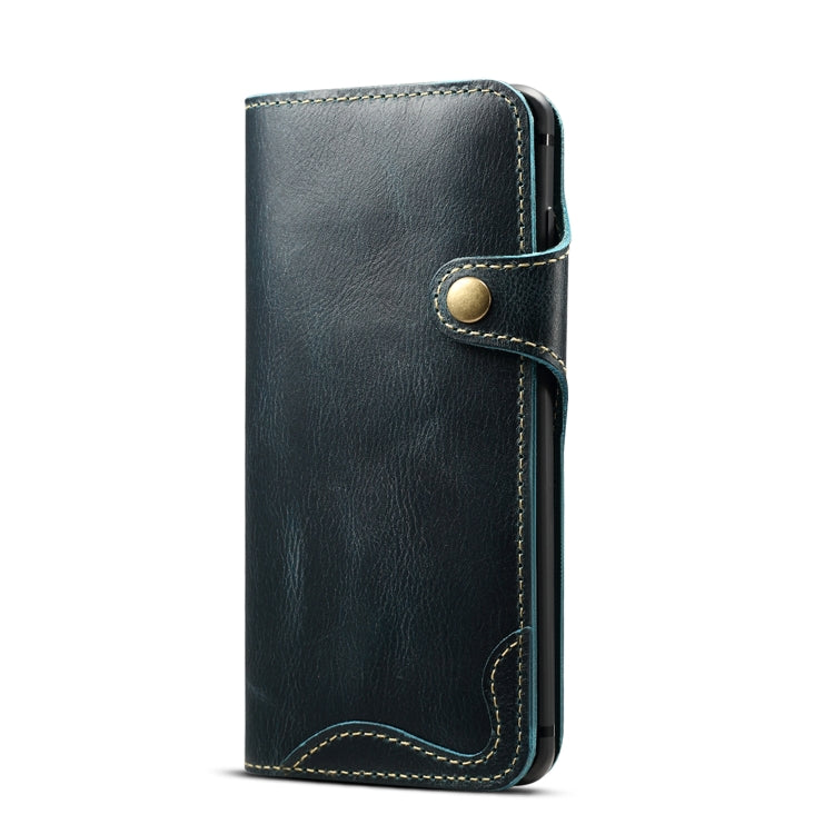 For Galaxy S10e Denior Oil Wax Cowhide Magnetic Button Horizontal Flip Leather Case with Card Slots & Wallet(Dark Blue) - Galaxy Phone Cases by Denior | Online Shopping UK | buy2fix