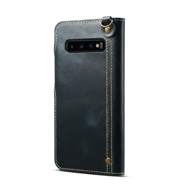 For Galaxy S10e Denior Oil Wax Cowhide Magnetic Button Horizontal Flip Leather Case with Card Slots & Wallet(Dark Blue) - Galaxy Phone Cases by Denior | Online Shopping UK | buy2fix